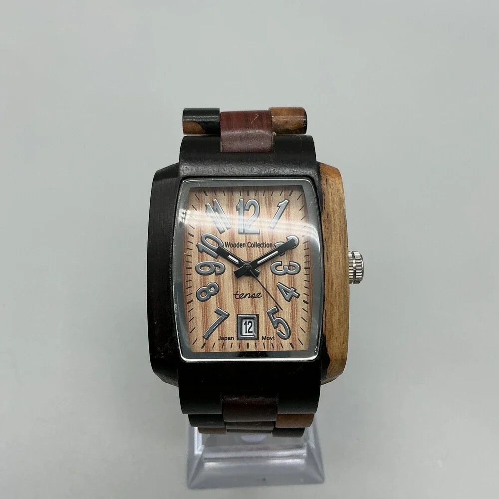 Tense Wooden Collection Mens Watch 35mm Beige Dial Wood Bracelet Date 6.75